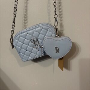 NWT Steve Madden Crossbody Bag Light Blue Quilted Heart Coin‎ Purse